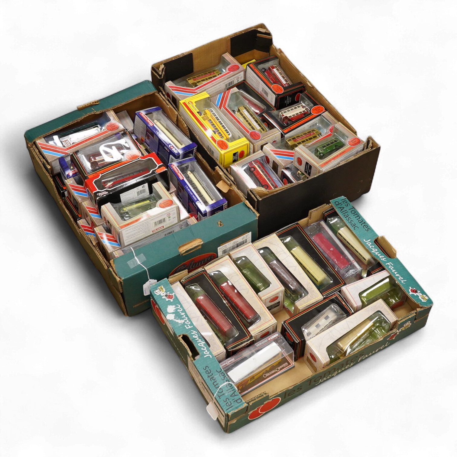 Forty-eight EFE and Corgi OOC diecast buses and coaches, operators include London Transport, London & Country, London General, China Motor Bus, Maidstone & District, etc.